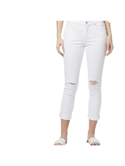 WILLIAM RAST Womens White Zippered Pocketed Frayed Boyfriend Capri Jeans Juniors 32