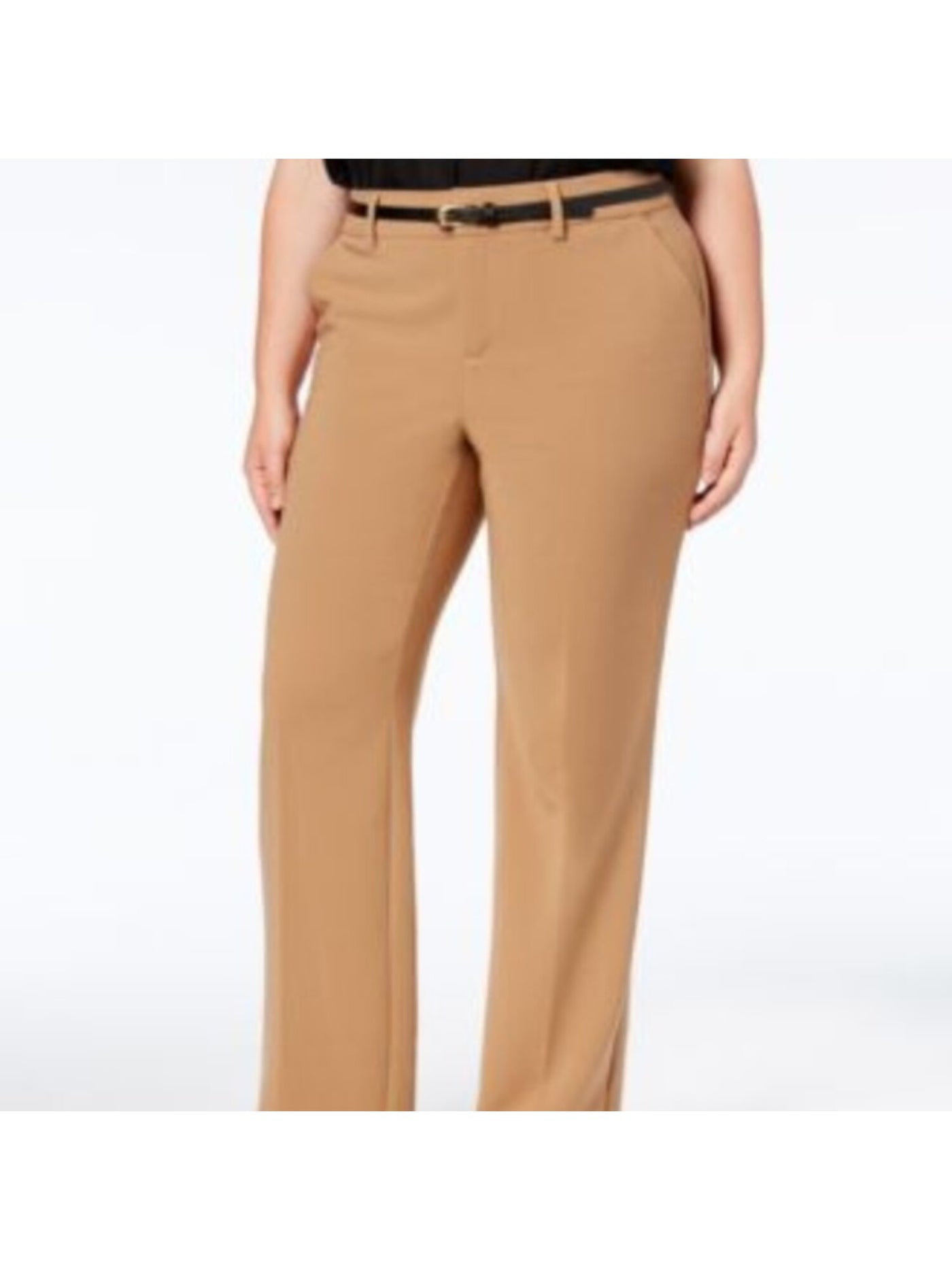 CHARTER CLUB Womens Brown Zippered Tummy-slimming Belted Trouser Wear To Work Straight leg Pants Plus 24W