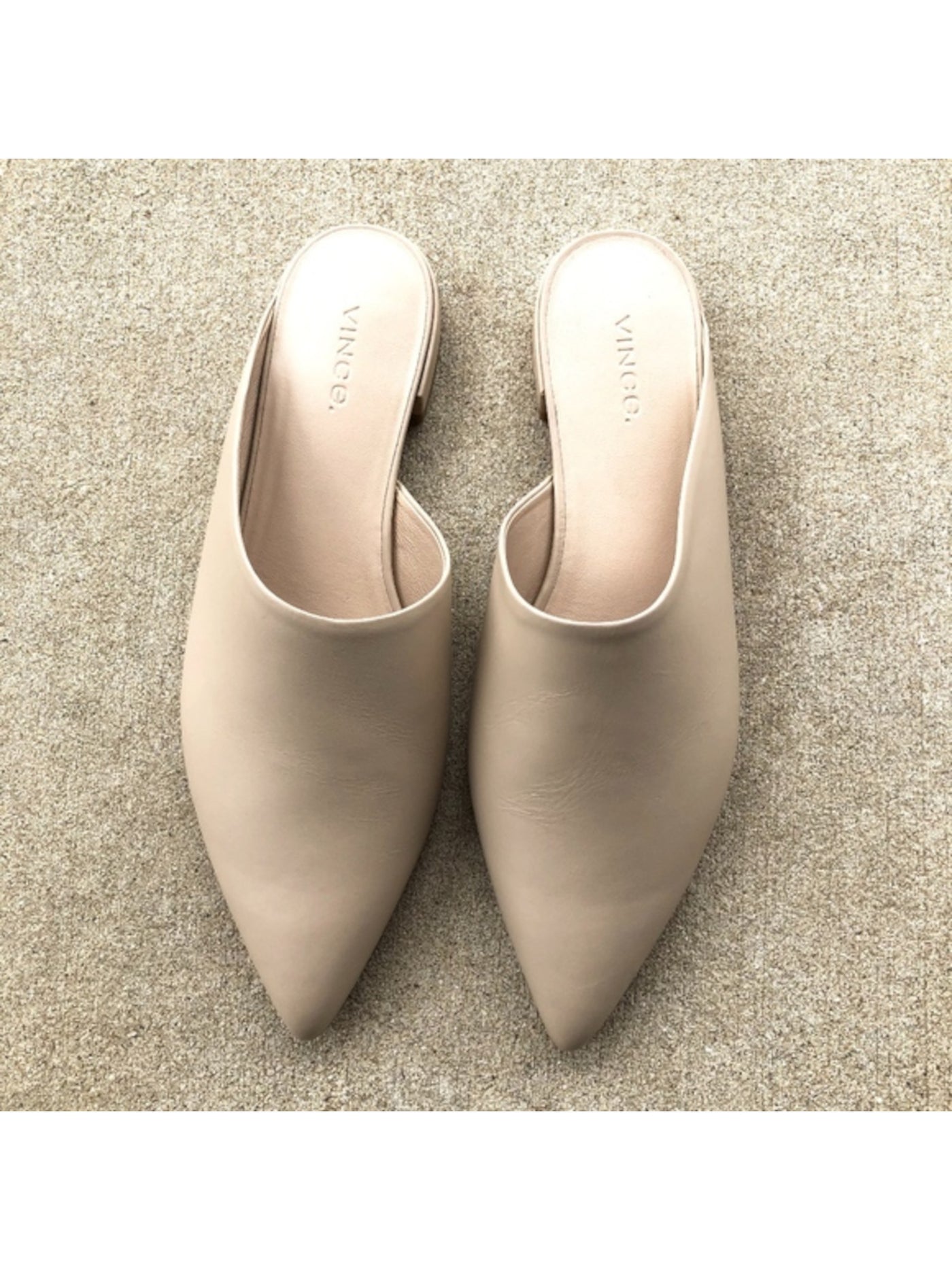 VINCE. Womens Beige Asymmetrical Padded Danna Pointed Toe Block Heel Slip On Leather Mules 5 M