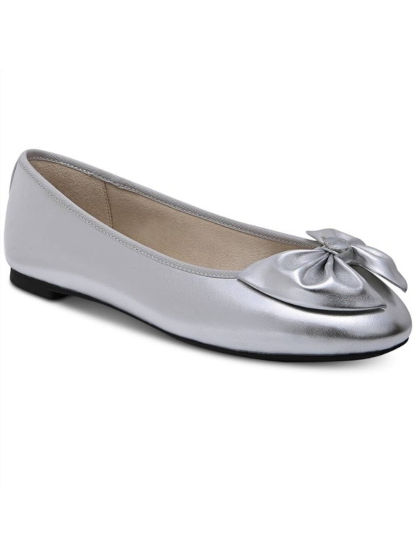 CIRCUS BY SAM EDELMAN Womens Silver Logo Comfort Bow Accent Cushioned Carmen Round Toe Slip On Flats 6 M