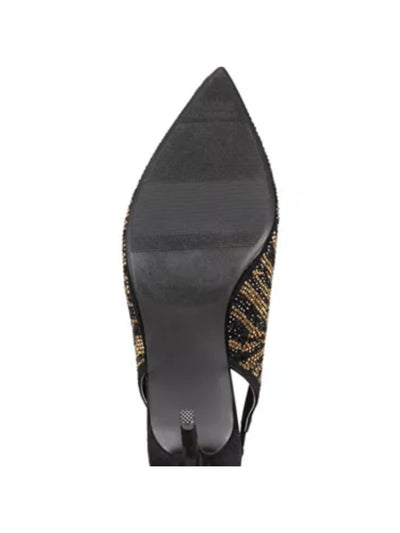 MATERIAL GIRL Womens Black Slingback With Goring Cushioned Embellished Darcie Pointed Toe Stiletto Slip On Pumps Shoes