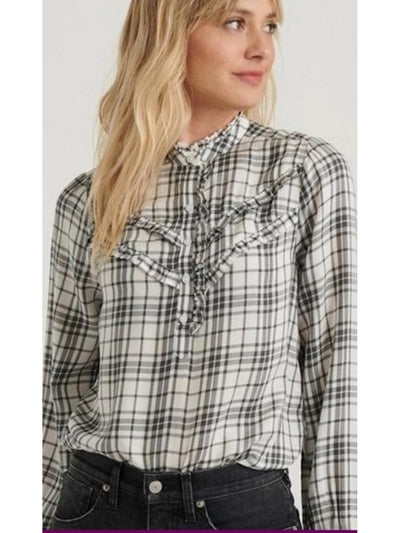LUCKY BRAND Womens Ruffled Long Sleeve With Buttons Blouse