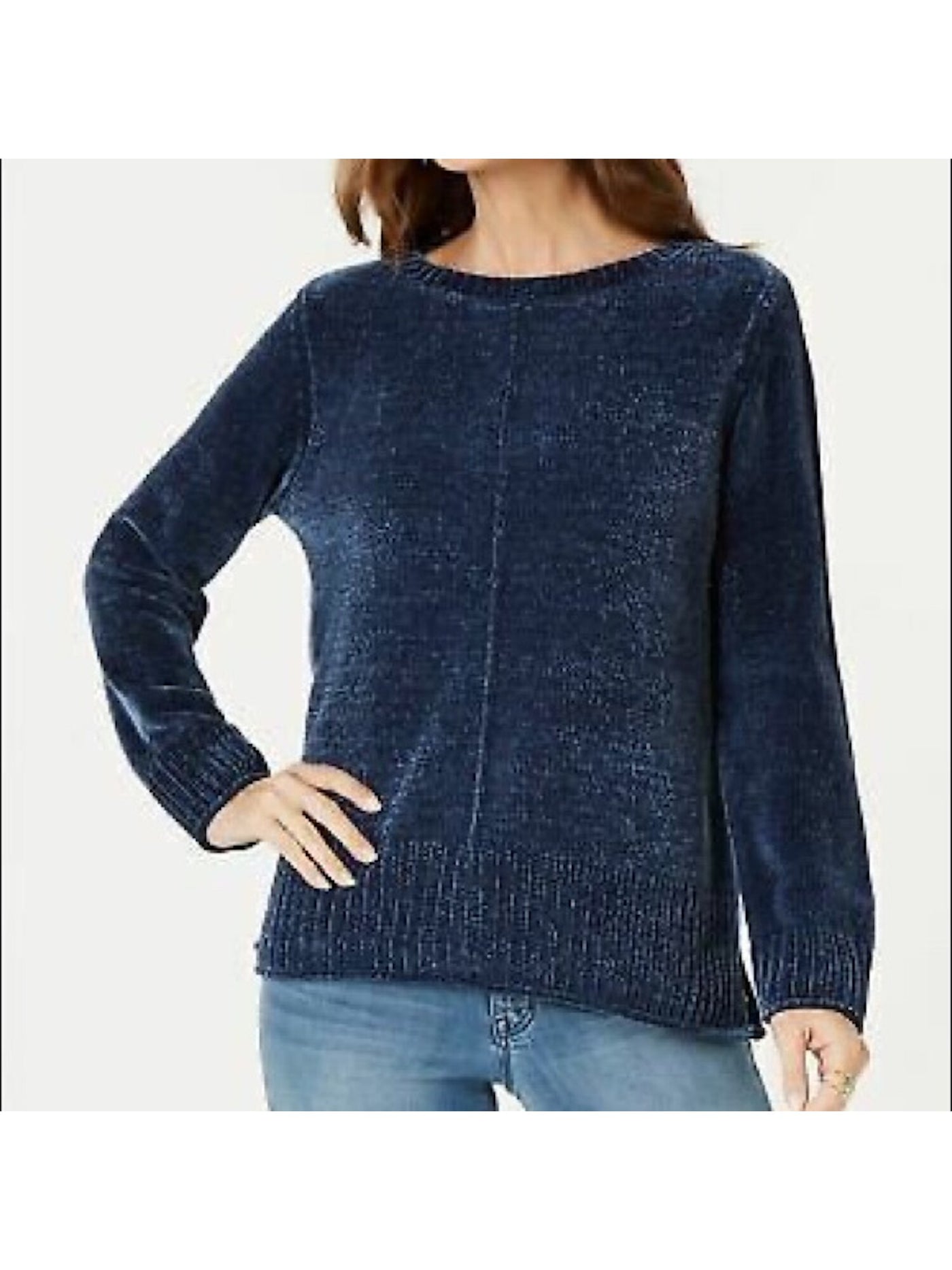STYLE & COMPANY Womens Navy Textured Heather Long Sleeve Crew Neck Blouse S