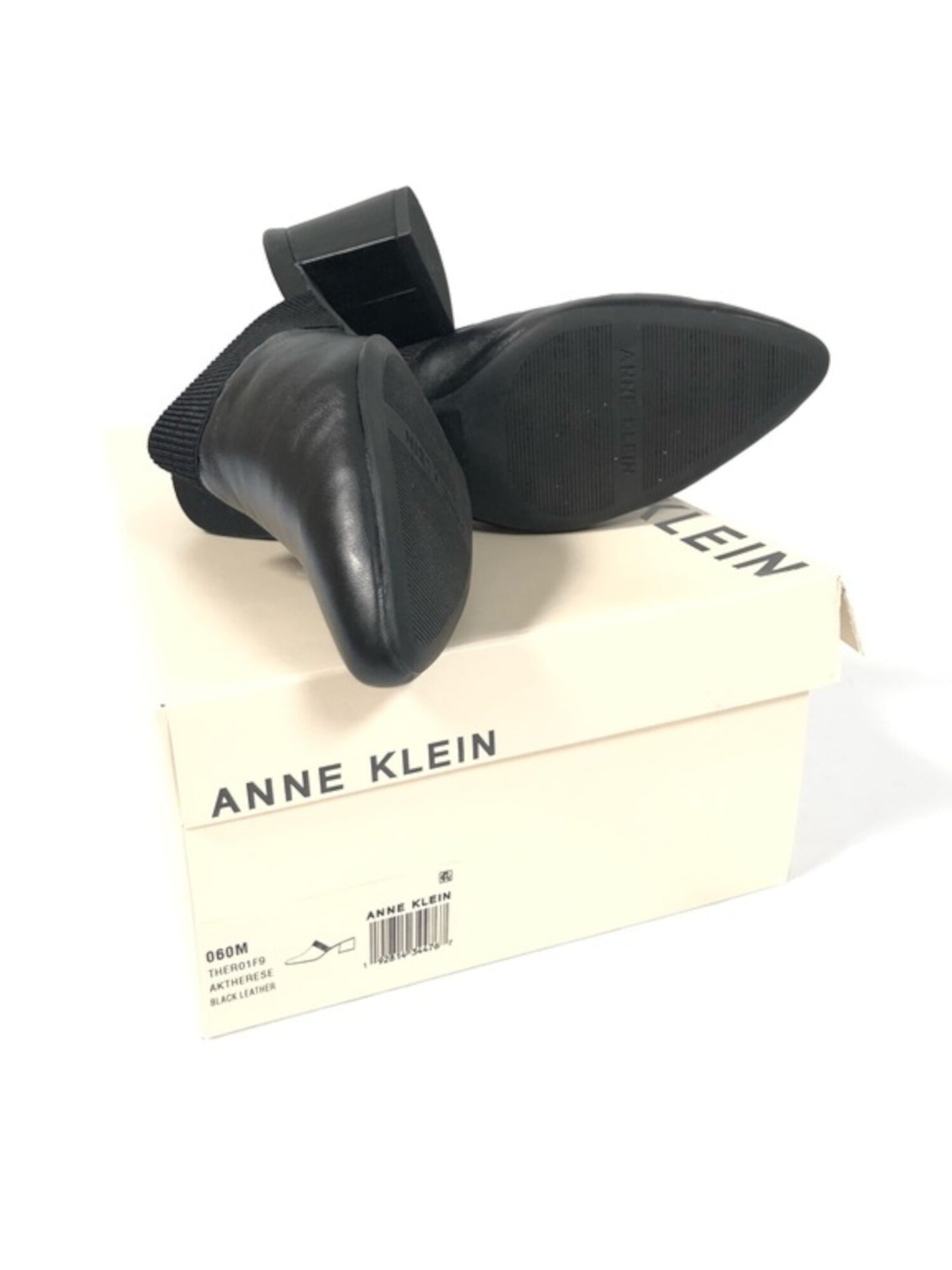 ANNE KLEIN Womens Black Metallic Logo Accent Breathable Stretch Therese Pointed Toe Block Heel Slip On Leather Heeled Mules Shoes M