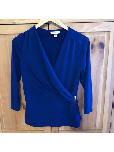 CHARTER CLUB Womens Blue Long Sleeve V Neck Wrap Top Plus 2X