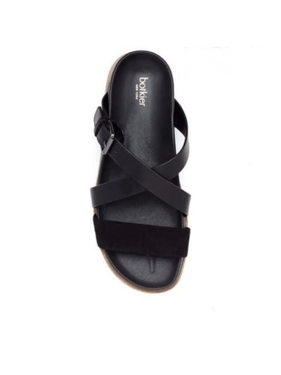 BOTKIER Womens Black Adjustable Strap Strappy Jupiter Round Toe Platform Slip On Leather Sandals Shoes