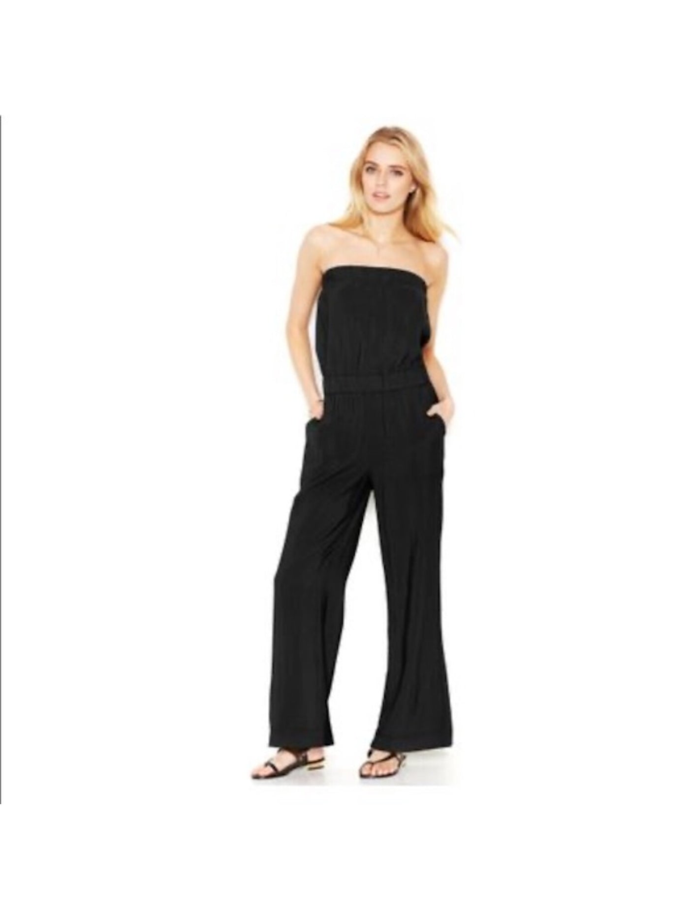 RACHEL ROY Womens Black Sleeveless Strapless Jumpsuit Wide Leg XS