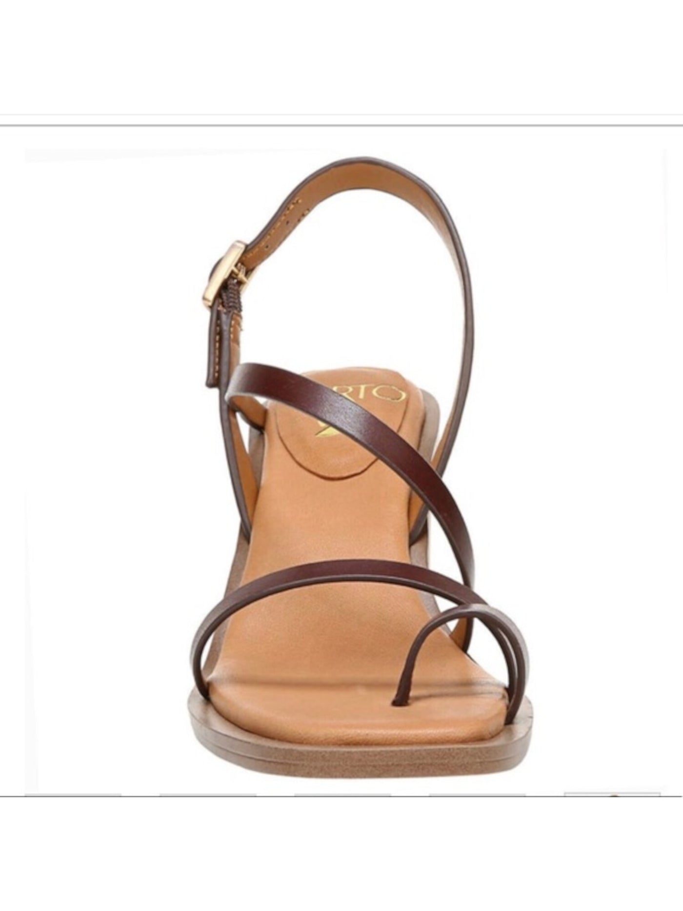 SARTO BY FRANCO SARTO Womens Brown Toe Loop Asymmetrical Adjustable Cushioned Strappy Rache Square Toe Block Heel Buckle Leather Slingback Sandal 10 M