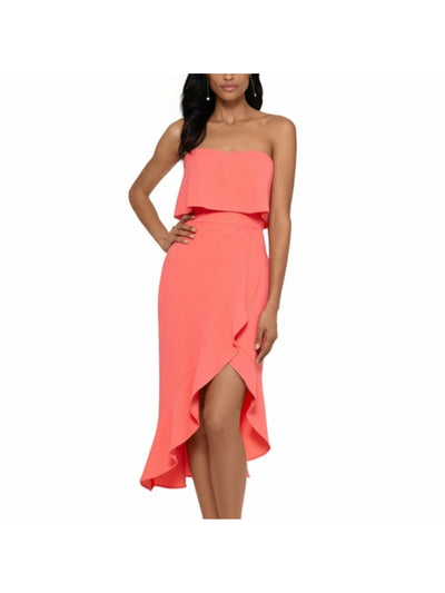 XSCAPE Womens Coral Ruffled Sleeveless Sweetheart Neckline Short Party Hi-Lo Dress 8