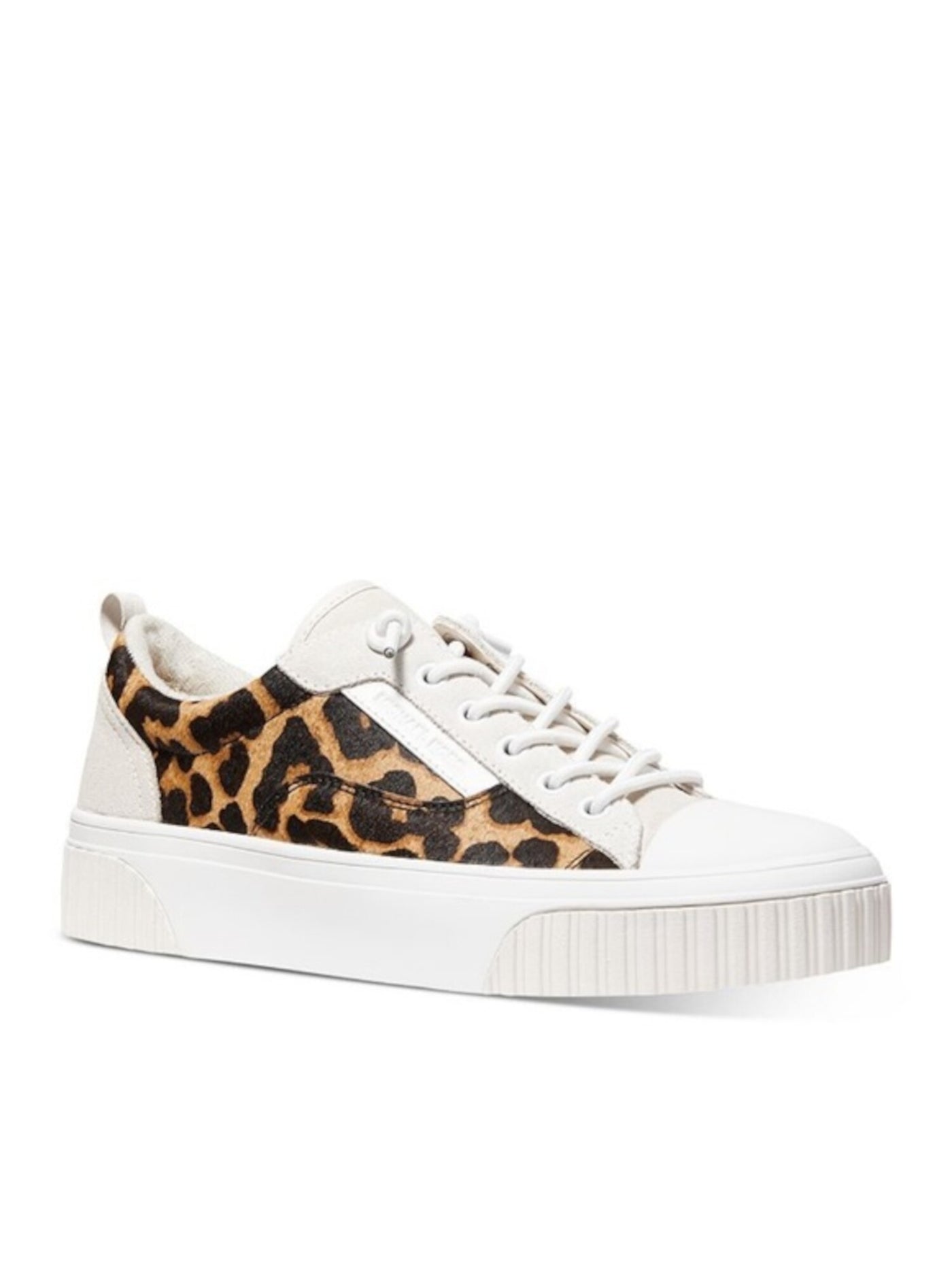 MICHAEL MICHAEL KORS Womens White Leopard Print Removable Insole Pull Tab Logo Oscar Round Toe Platform Lace-Up Leather Athletic Sneakers 8.5 M