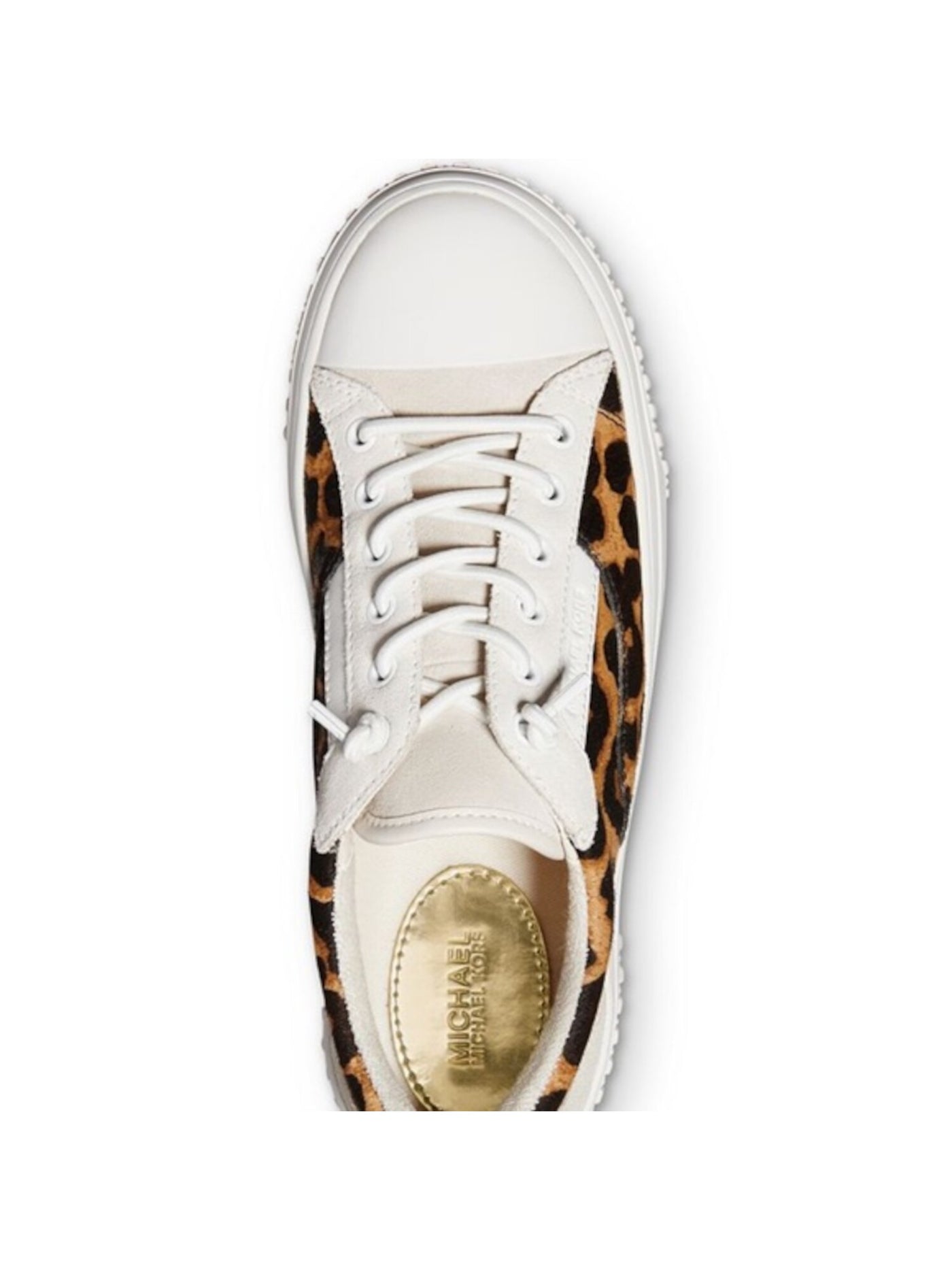 MICHAEL MICHAEL KORS Womens White Leopard Print Removable Insole Pull Tab Logo Oscar Round Toe Platform Lace-Up Leather Athletic Sneakers 8.5 M