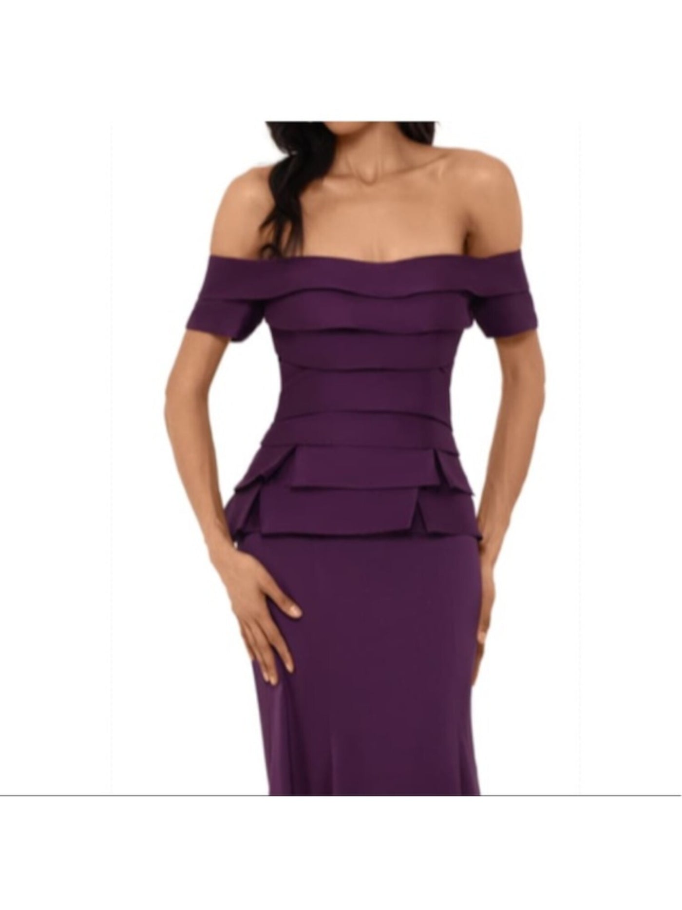 XSCAPE Womens Purple Ruffled Short Sleeve Off Shoulder Full-Length Formal Sheath Dress 6