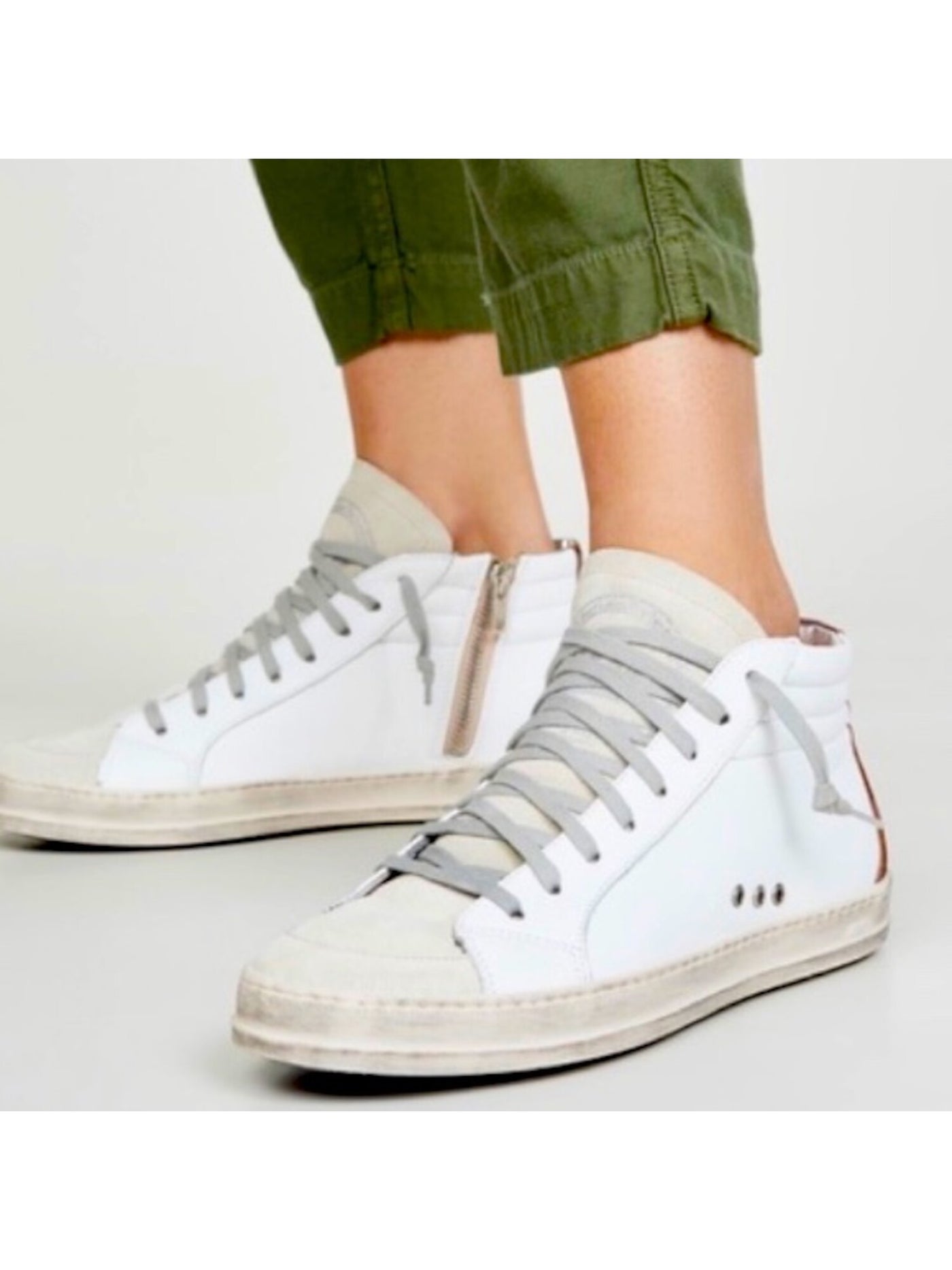 P448 Womens White Colorblock Lace Up Side Eyelets Padded Skate Round Toe Zip-Up Leather Athletic Sneakers Shoes 40