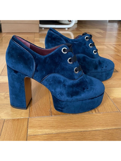 MARC JACOBS Womens Navy 1-1/2" Platform Padded Beth Round Toe Block Heel Lace-Up Oxfored Heels 41