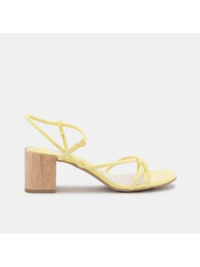 DOLCE VITA Womens Lemon Yellow Strappy Zayla Square Toe Block Heel Buckle Leather Dress Sandals Shoes 8.5