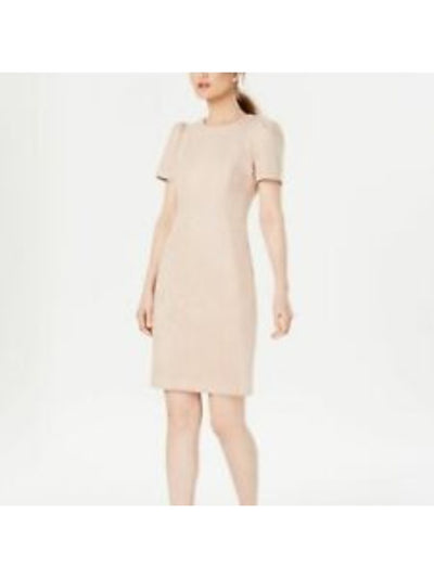 CALVIN KLEIN Womens Pink Zippered Darted Scuba-suede Short Sleeve Round Neck Short Wear To Work Sheath Dress 12