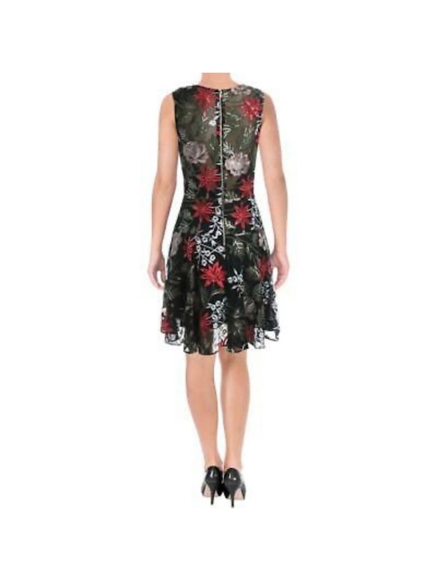 BETSY & ADAM Womens Black Floral Sleeveless Cowl Neck Above The Knee Evening Fit + Flare Dress 6