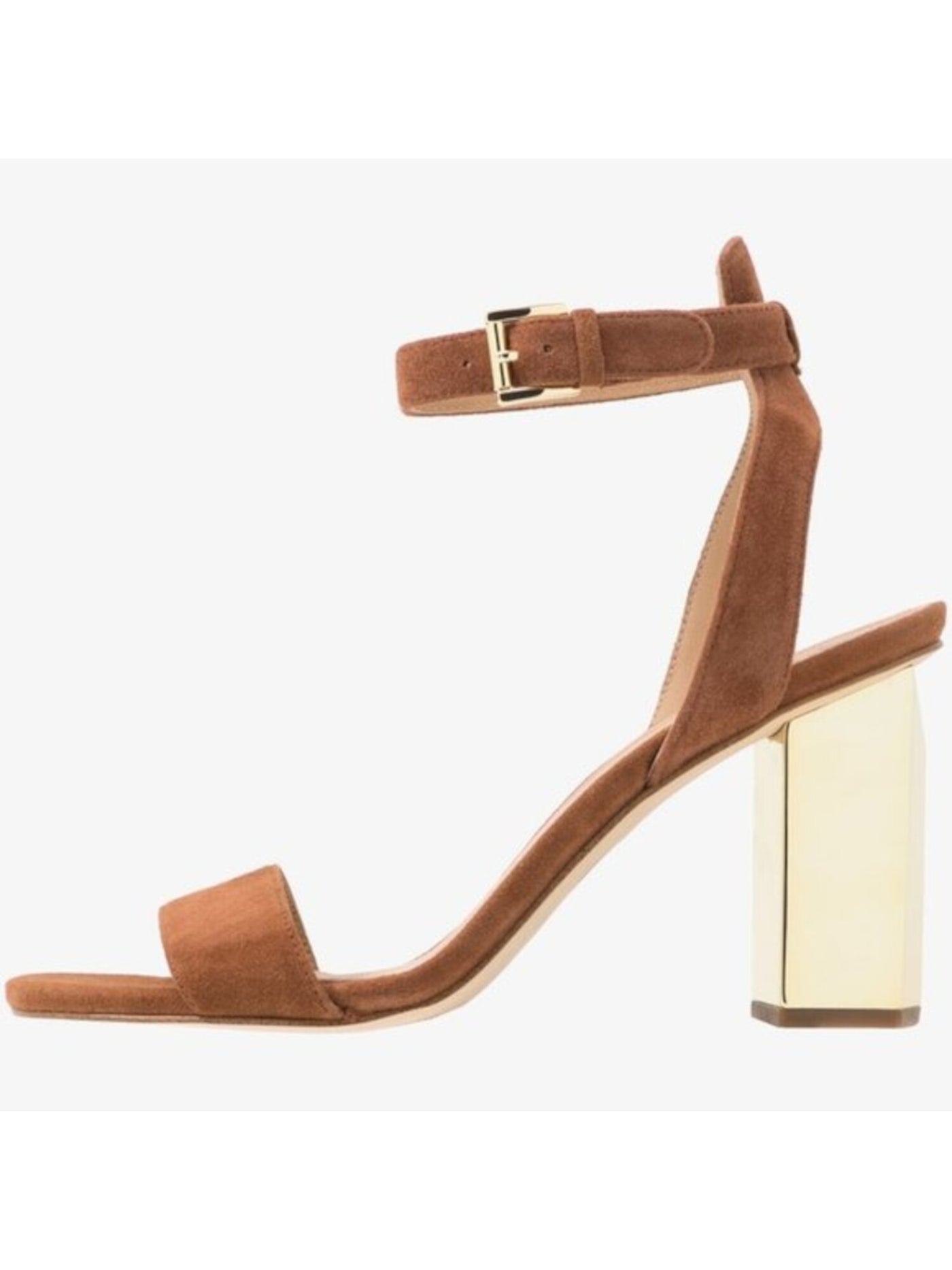 MICHAEL KORS Womens Luggage Brown Mirrored Designer Heel Ankle Strap Cushioned Petra Square Toe Buckle Leather Dress Sandals Shoes M