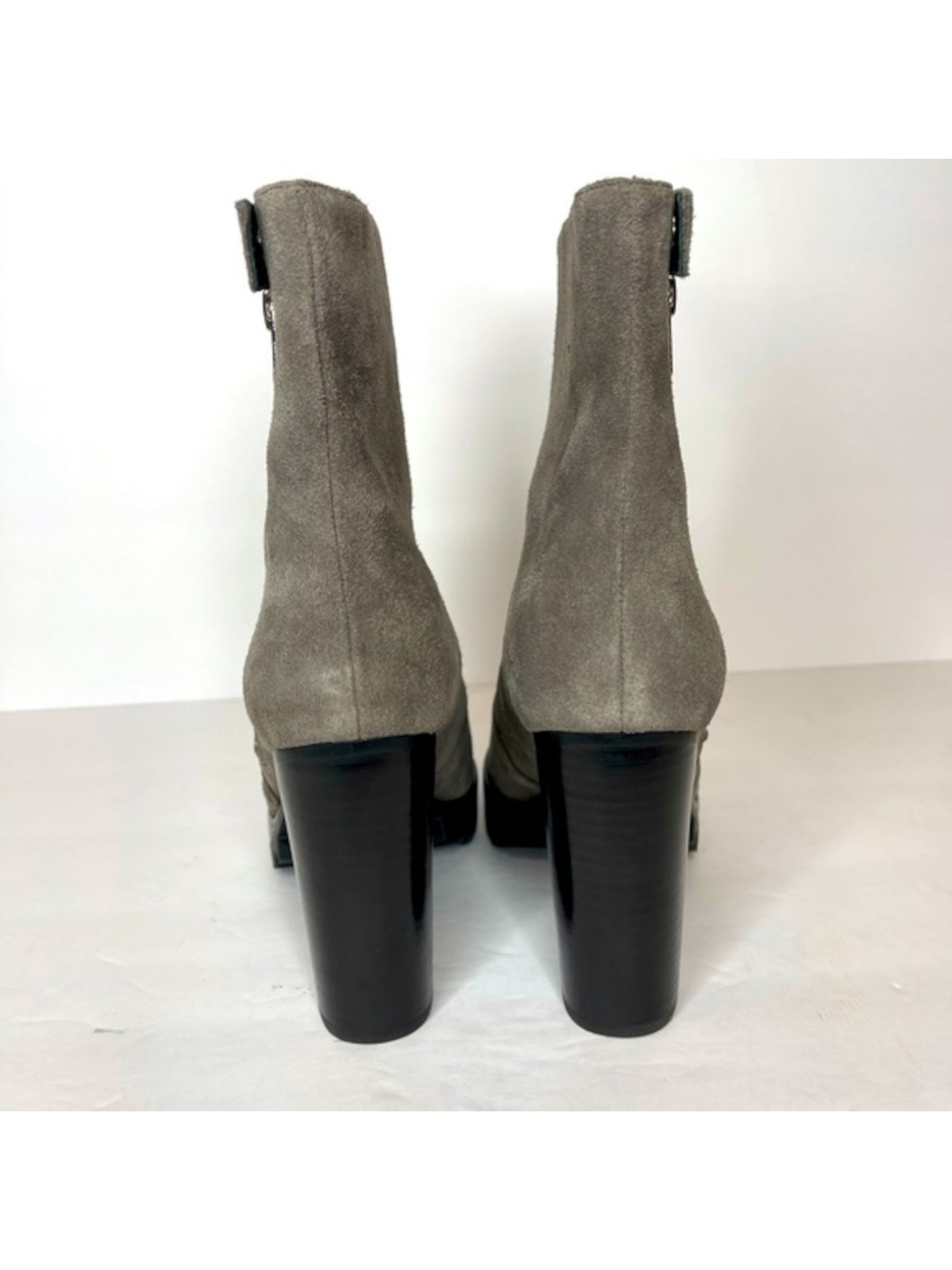ALLSAINTS Womens Gray 1" Platform Snap Button Lug Sole Ana Round Toe Block Heel Zip-Up Leather Dress Booties 36
