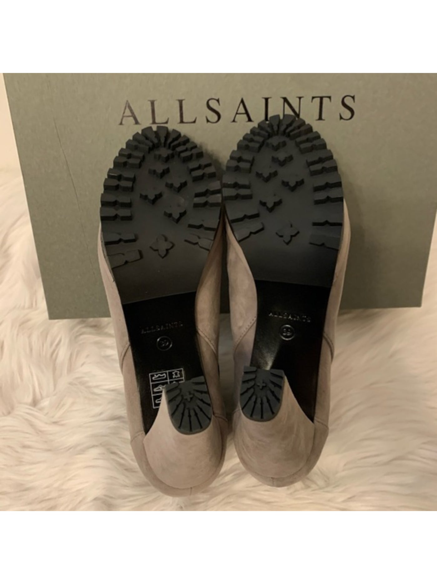 ALLSAINTS Womens Gray 1" Plarform Lug Sole Goring Sarris Round Toe Block Heel Slip On Leather Booties