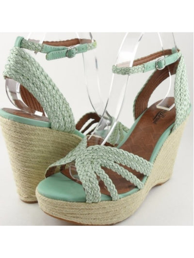 LUCKY BRAND Womens Green 1-1/2" Platform Ankle Strap Woven Lainey Round Toe Wedge Buckle Espadrille Shoes 5.5 M