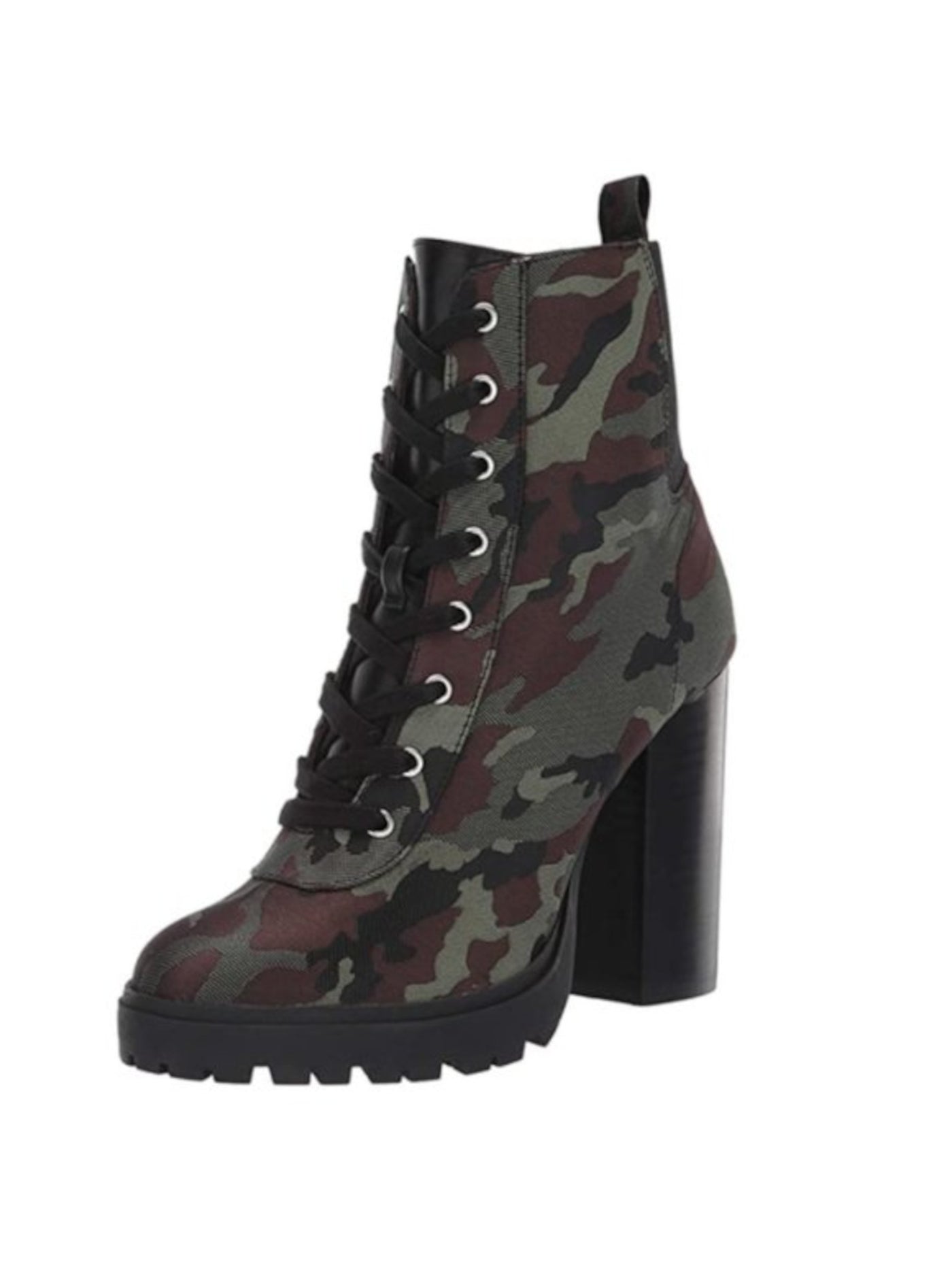 STEVE MADDEN Womens Green Camouflage Heel Pull-Tab Goring Padded Latch Almond Toe Zip-Up Combat Boots 6 M