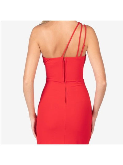 B DARLIN Womens Red Zippered Envelope Hem Asymmetrical Neckline Mini Party Body Con Dress Juniors 15\16