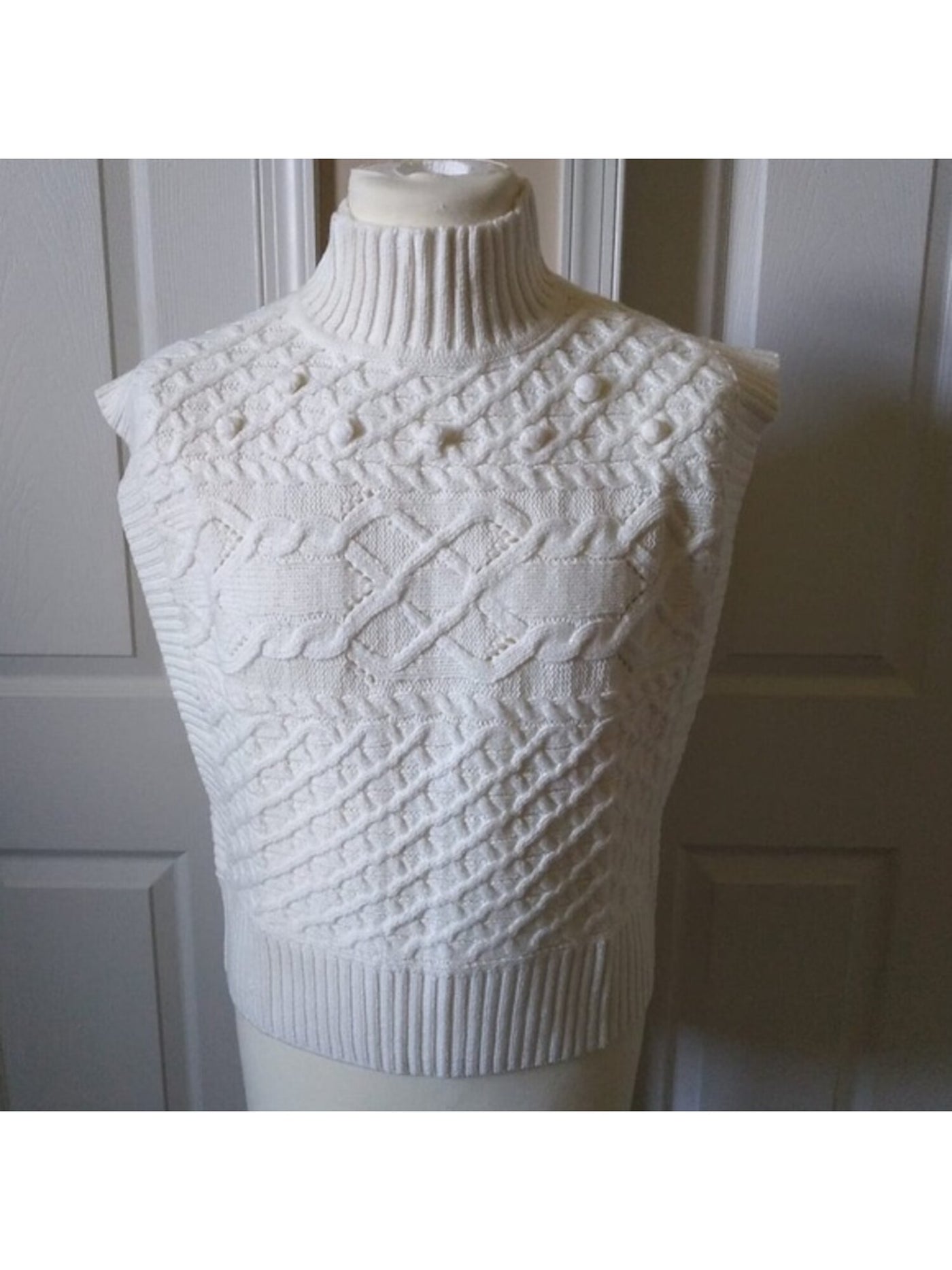 INC Womens Ivory Mock Neck Sleeveless Vest Sweater L