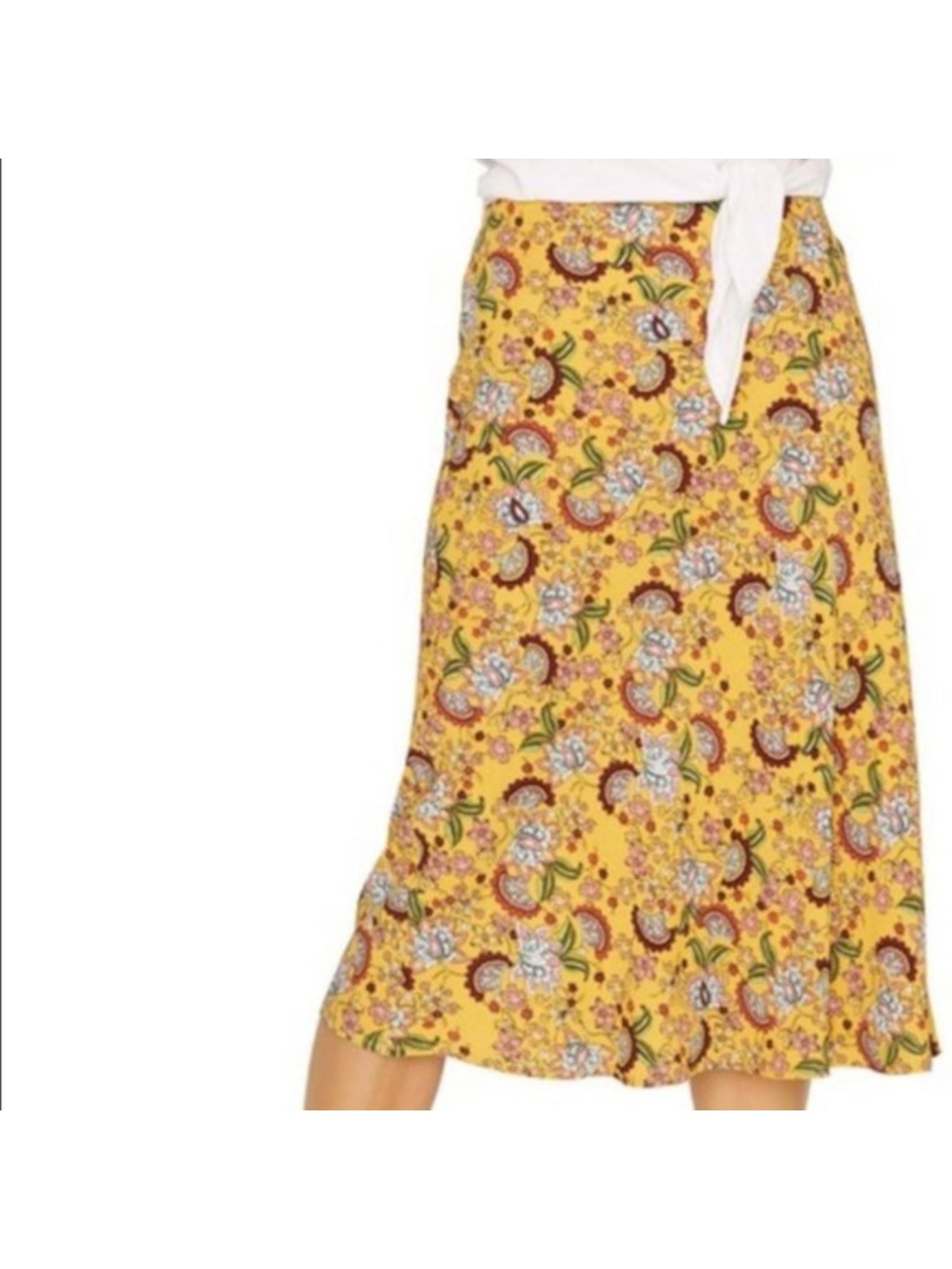 SANCTUARY Womens Yellow Floral Midi A-Line Skirt XL