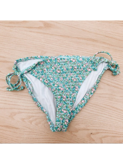 XHILARATION Women's Green Floral Lined Smocked Tie Bikini Swimwear Bottom XL