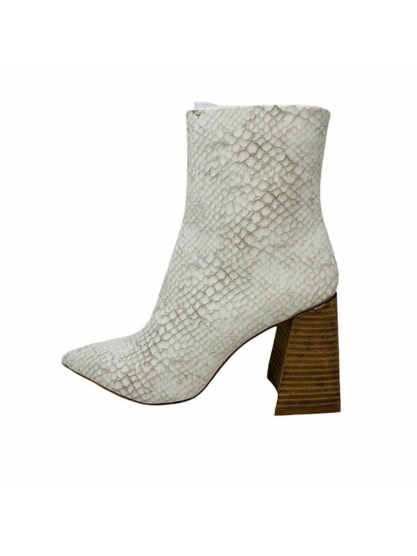 STEVE MADDEN Womens Ivory Snake Envied Pointed Toe Flare Zip-Up Dress Booties 7 M