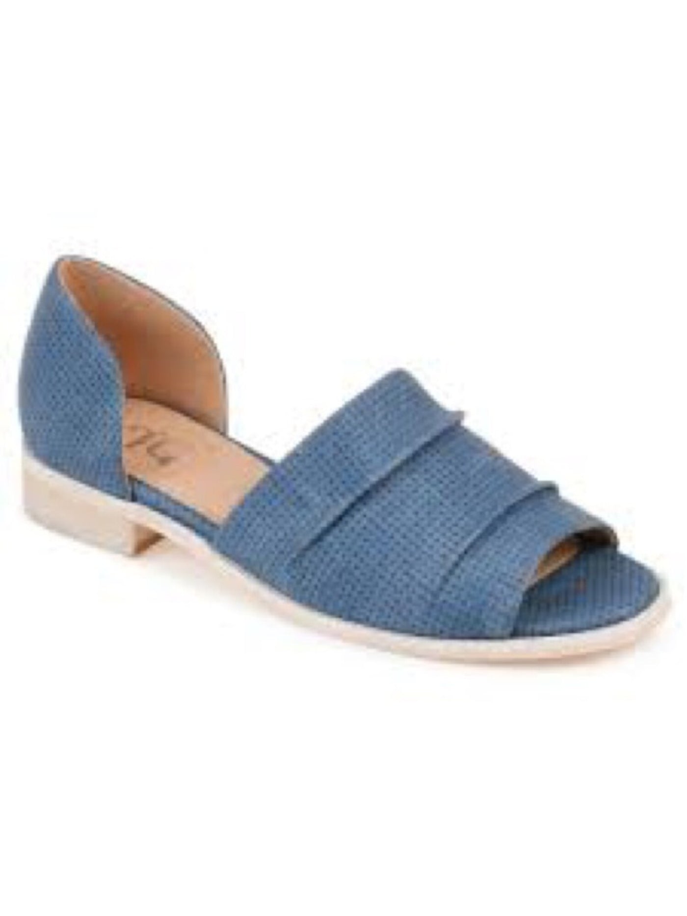 JOURNEE COLLECTION Womens Blue Pinhole Look Cushioned Helena Open Toe Block Heel Slip On Flats Shoes 7.5