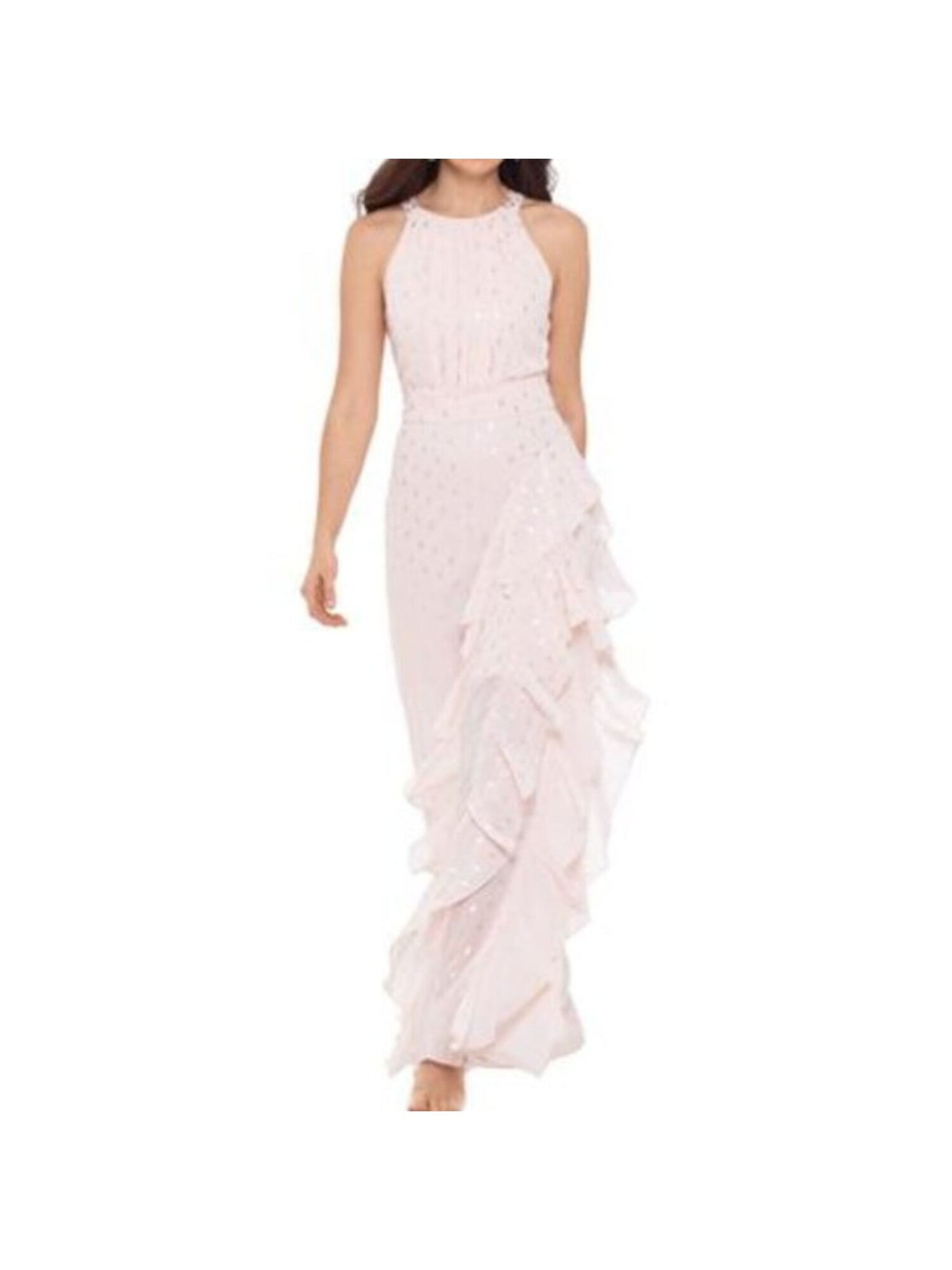 BETSY & ADAM Womens Pink Sheer Sleeveless Halter Full-Length Evening Sheath Dress 2