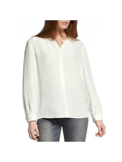 BASLER Womens Ivory Split Neck Cuffed Button Up Top Size: 10