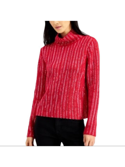 INC Womens Red Embellished Long Sleeve Turtle Neck Sweater M