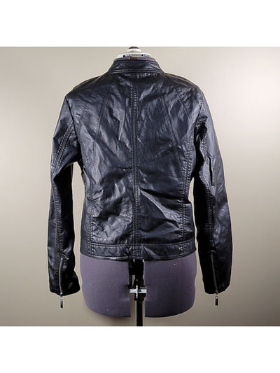 JOU JOU Womens Black Zippered Pocketed Vegan Leather Motorcycle Coat Juniors XXL