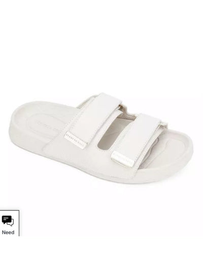 KENNETH COLE Womens Ivory Engraved Adjustable Strap Comfort Nova Round Toe Platform Slip On Slide Sandals 8