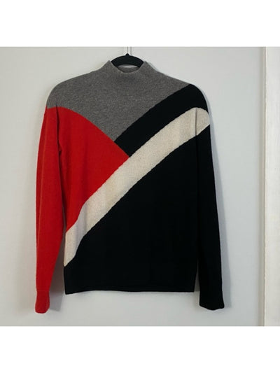 MINNIEROSE Womens Black Ribbed Color Block Long Sleeve Mock Neck Sweater M