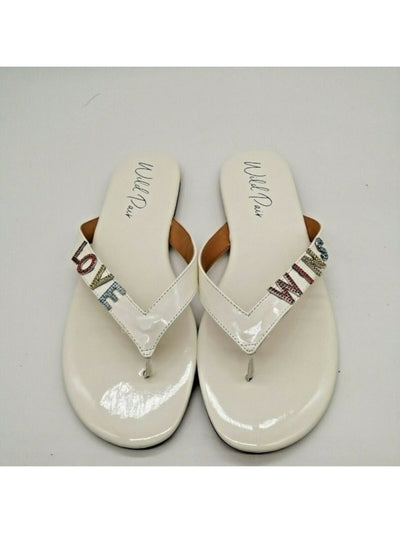 WILD PAIR Womens White Rhinestone Fantasia Round Toe Slip On Thong Sandals Shoes 6