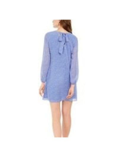 INC DRESSES Womens Blue Zippered Sheer Tie At Back V-neck Lined Polka Dot Long Sleeve V Neck Short Party Shift Dress L