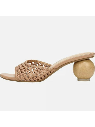 BAR III Womens Beige Woven Padded Cally Round Toe Sculpted Heel Slip On Dress Slide Sandals Shoes 9.5 M