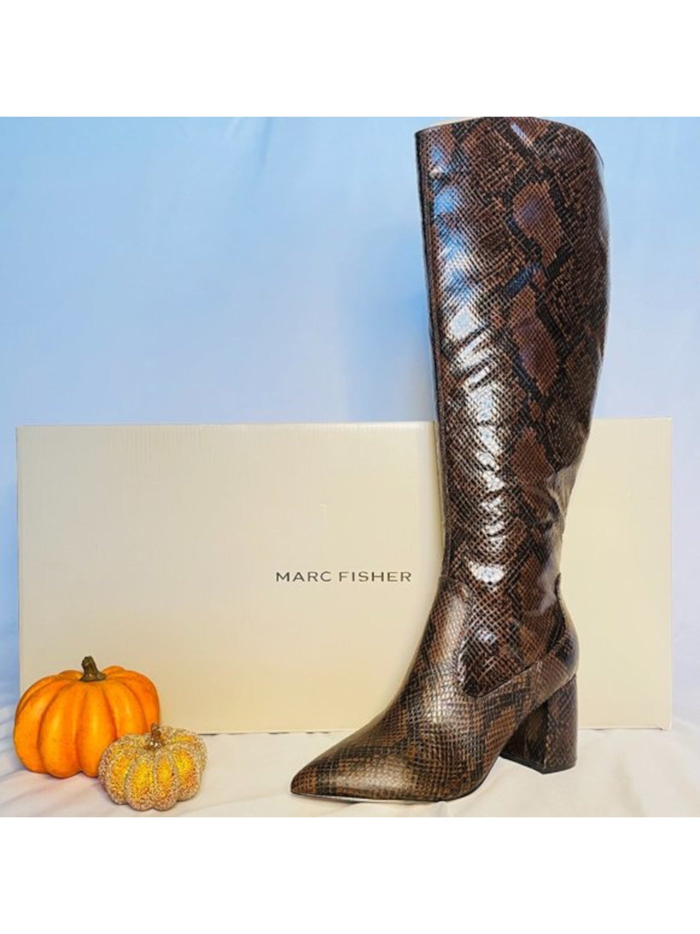 MARC FISHER Womens Brown Snake Print Cushioned Asymmetrical Retie Pointed Toe Block Heel Zip-Up Dress Boots 7.5 M