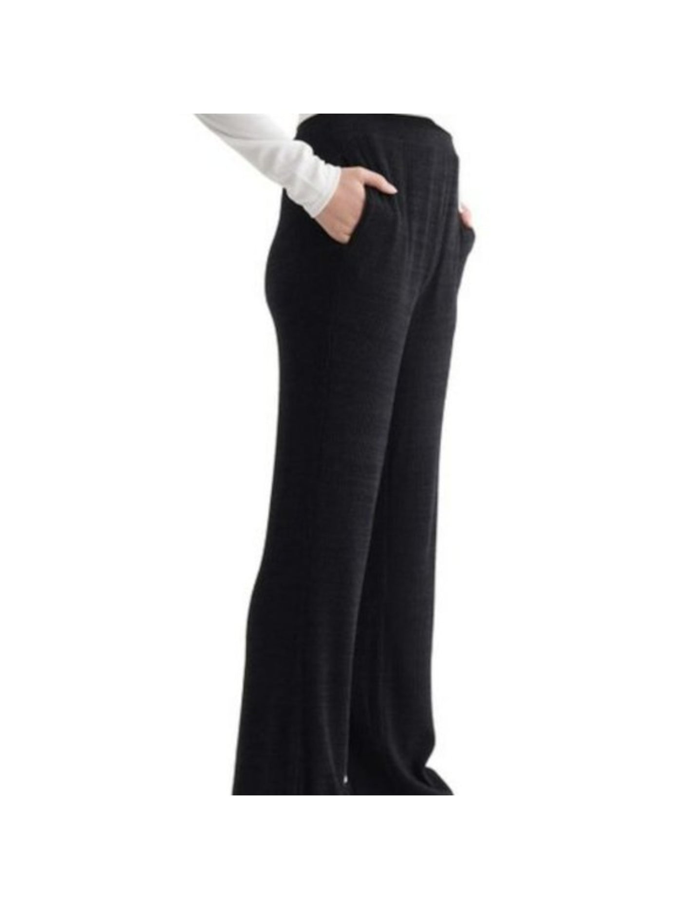 LUCKY BRAND Womens Black Ribbed Elastic Waist Wide Leg Pants XL