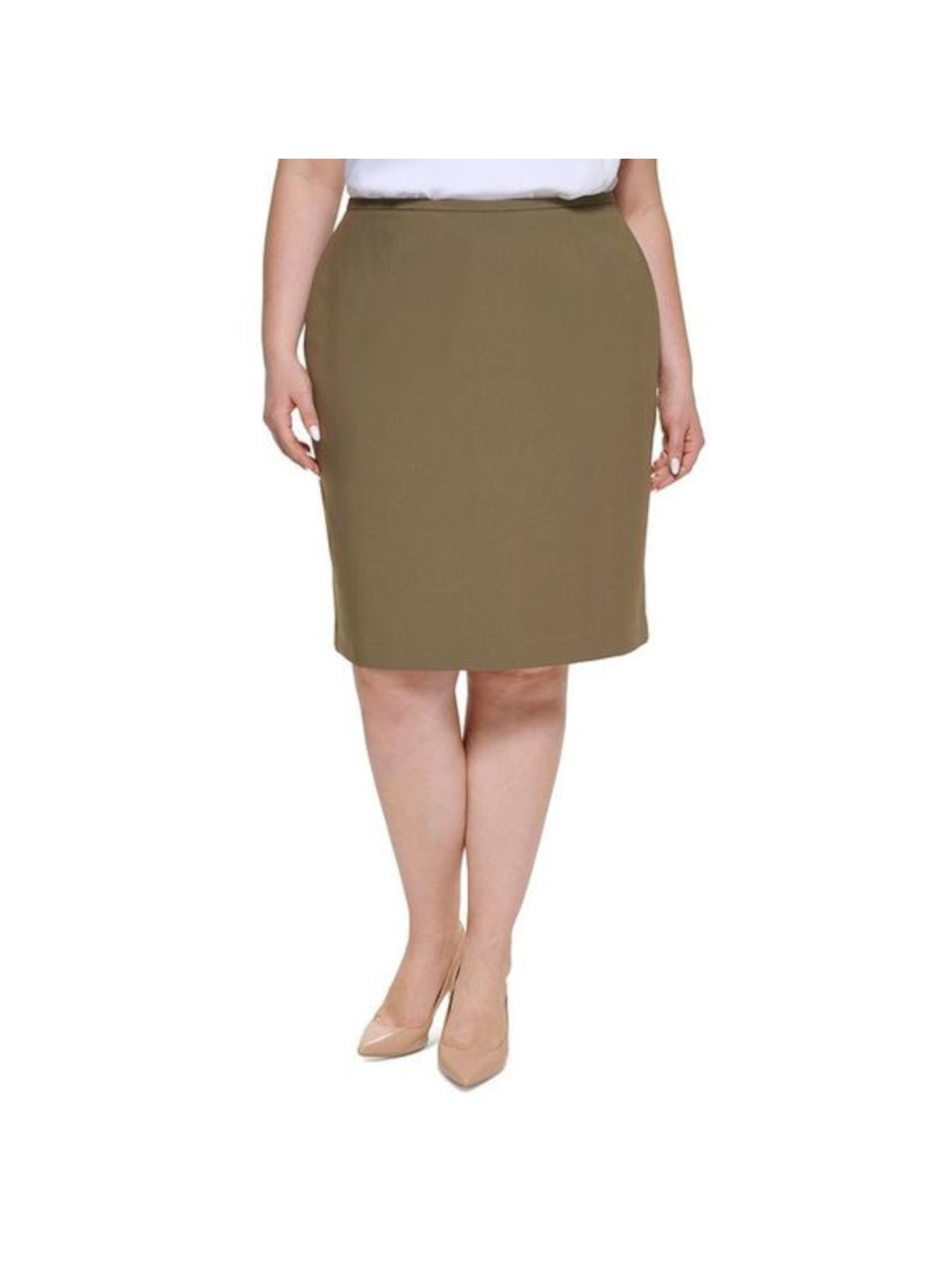 CALVIN KLEIN Womens Green Zippered Pleated Lined Back Slit Knee Length Wear To Work Pencil Skirt Petites 4P