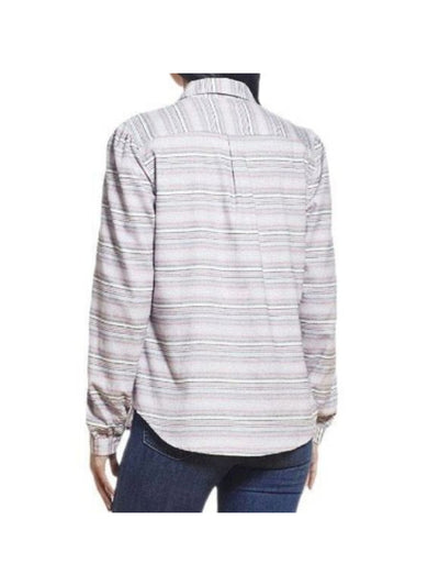 WEATHERPROOF VINTAGE Womens Gray Stretch Striped Cuffed Sleeve V Neck Button Up Top XS