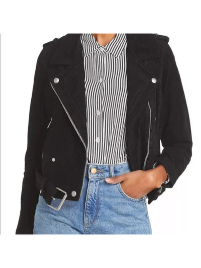 BLANK NYC Womens Zippered Pocketed Removable Buckle Belt At Hem Motorcycle Jacket