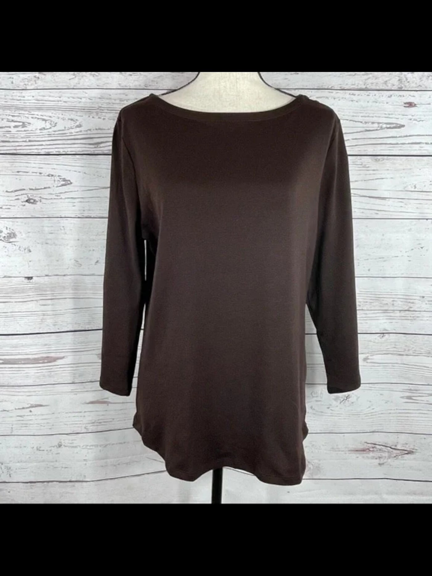 CHARTER CLUB Womens Brown Button-shoulder 3/4 Sleeve Boat Neck Top XS