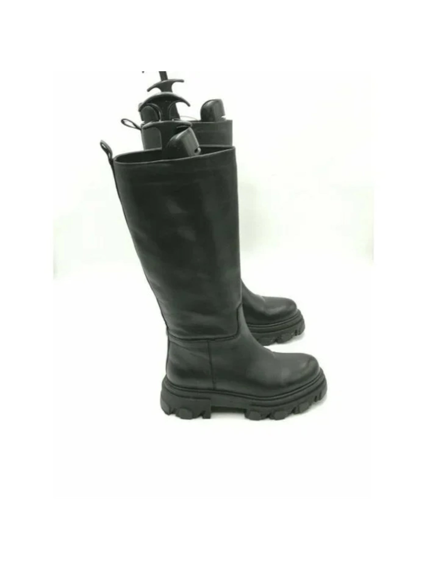 AQUA Womens Black Treaded Padded Kiku Round Toe Wedge Leather Boots Shoes 36