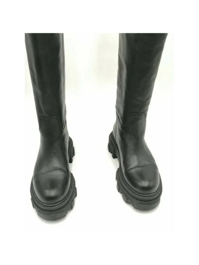 AQUA Womens Black Treaded Padded Kiku Round Toe Wedge Leather Boots Shoes 36