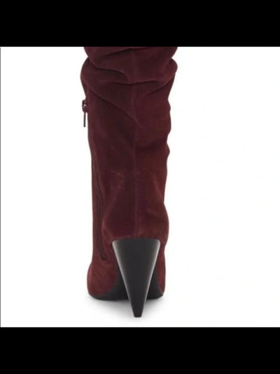 INC Womens Maroon Ruched Zipper Accent Gerii Almond Toe Cone Heel Leather Dress Boots Shoes 9.5 M